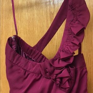 Burgundy cocktail dress.